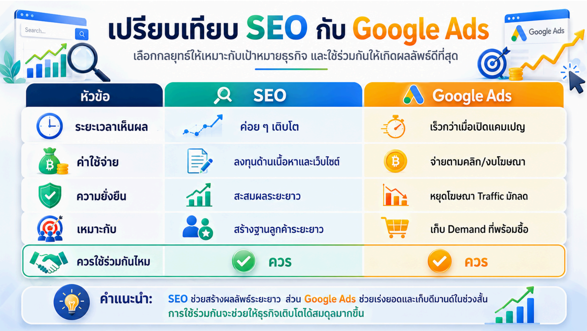 เปรียบเทียบ SEO กับ Google Ads